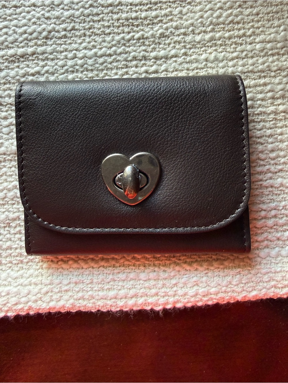 Free People Locke it up Leather Brown Wallet with Heart Turn-Lock NWOT